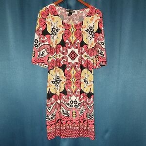 Pink Paisley-Print Midi Dress with Yellow Accents